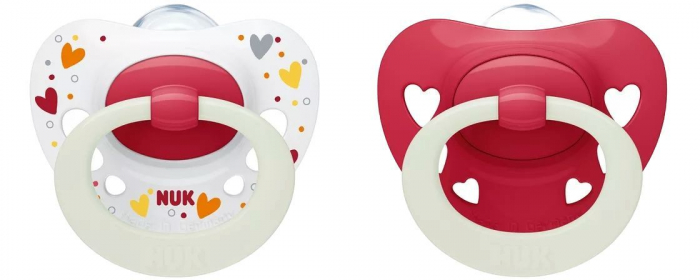 Set 2 suzete ortodontice din silicon Nuk Signature Night, 378808, Rosu [1]