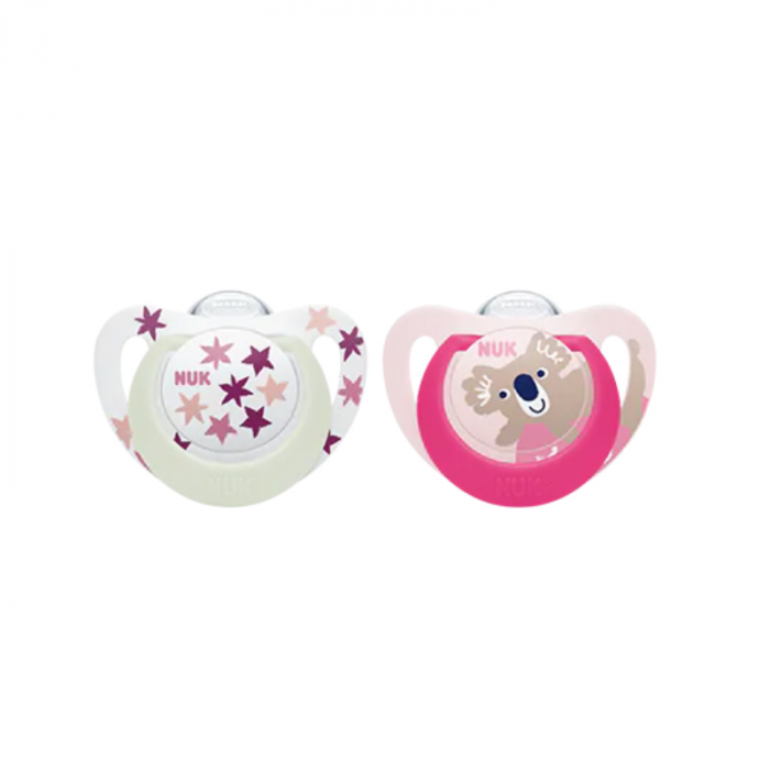 Set 2 suzete ortodontice din silicon Nuk Star Night & Day 736747, Roz [1]