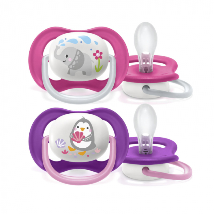 Set 2 suzete ortodontice din silicon Philips Avent Ultra Air Happy SCF080/08, Roz [1]