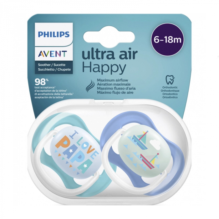 Set 2 suzete ortodontice din silicon Philips Avent Ultra Air Happy SCF0801/03,Albastru [3]