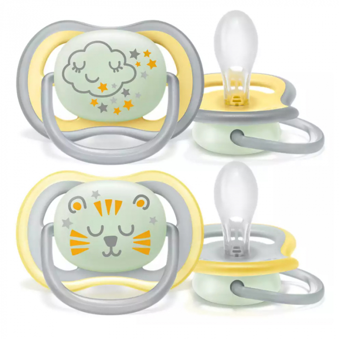 Set 2 suzete ortodontice din silicon Philips Avent Ultra Air Nighttime SCF376/01, Gri [1]