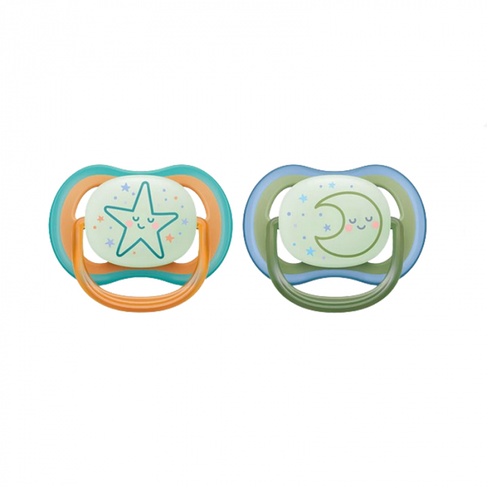 Set 2 suzete ortodontice din silicon Philips Avent Ultra Air Nighttime 18+ luni SCF376-23, Multicolor [1]