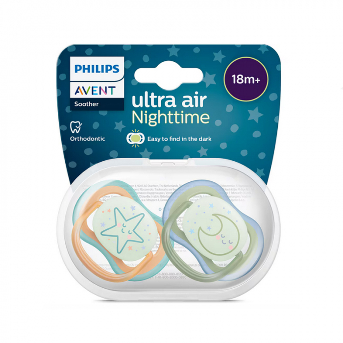 Set 2 suzete ortodontice din silicon Philips Avent Ultra Air Nighttime 18+ luni SCF376-23, Multicolor [5]