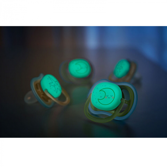 Set 2 suzete ortodontice din silicon Philips Avent Ultra Air Nighttime 18+ luni SCF376-23, Multicolor [4]