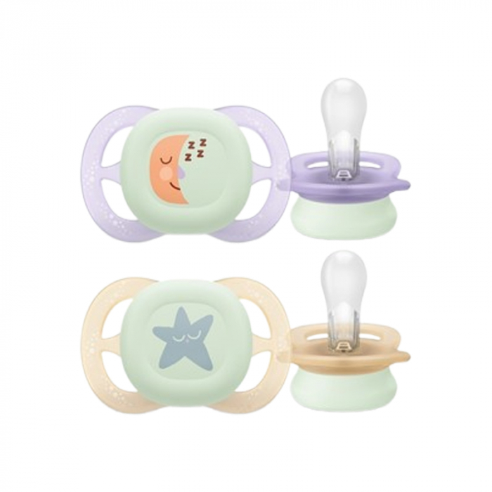 Set 2 suzete ortodontice din silicon, Philips Avent Ultra Start Nighttime, SCF075/07, Multicolor [1]