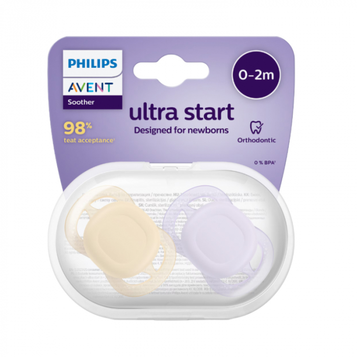 Set 2 suzete ortodontice din silicon, Philips Avent Ultra Start SCF075/01, Multicolor [2]