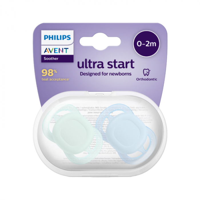 Set 2 suzete ortodontice din silicon, Philips Avent Ultra Start SCF075/02, Multicolor [2]