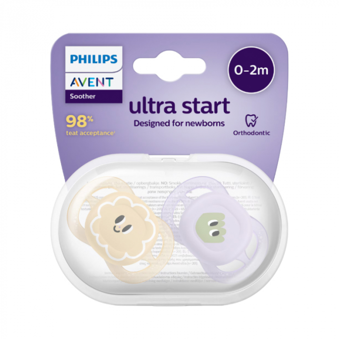Set 2 suzete ortodontice din silicon, Philips Avent Ultra Start SCF075/03, Multicolor [2]