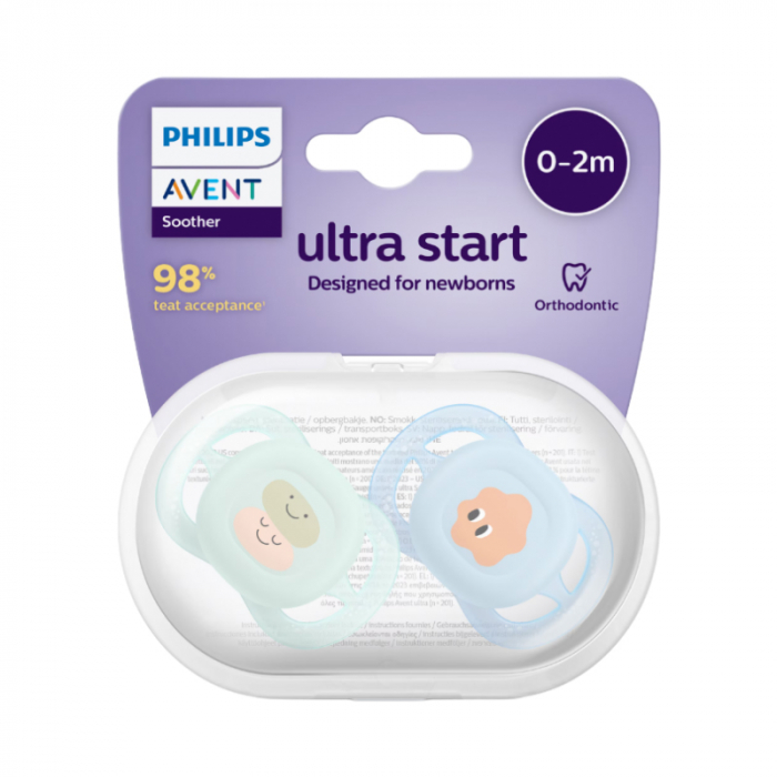 Set 2 suzete ortodontice din silicon, Philips Avent Ultra Start SCF075/04, Multicolor [2]