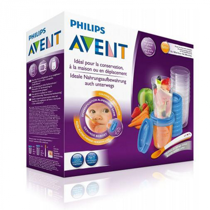 Set 20 recipiente pentru stocarea laptelui 180 ml si  240 ml 6+ luni Philips Avent SCF721/20, Albastru [6]