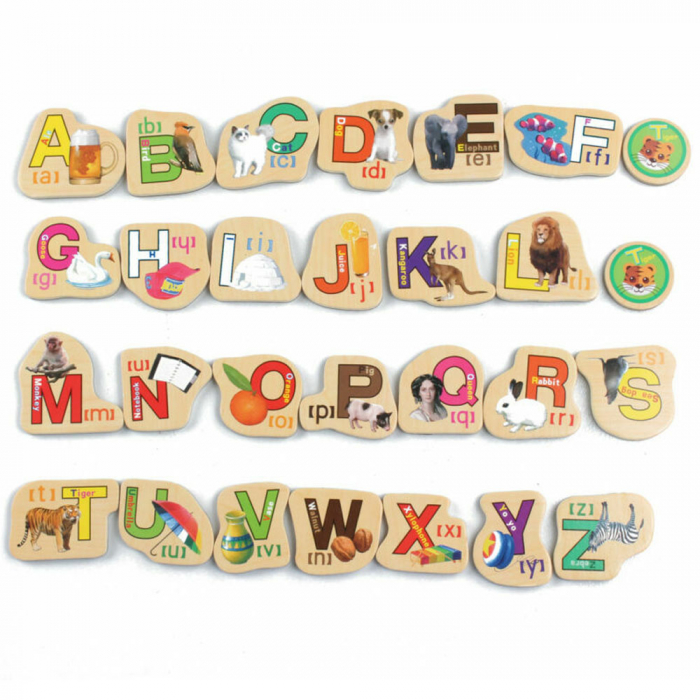 Set 28 de piese din lemn ilustrate cu animale si litere, WD 9004-B [2]