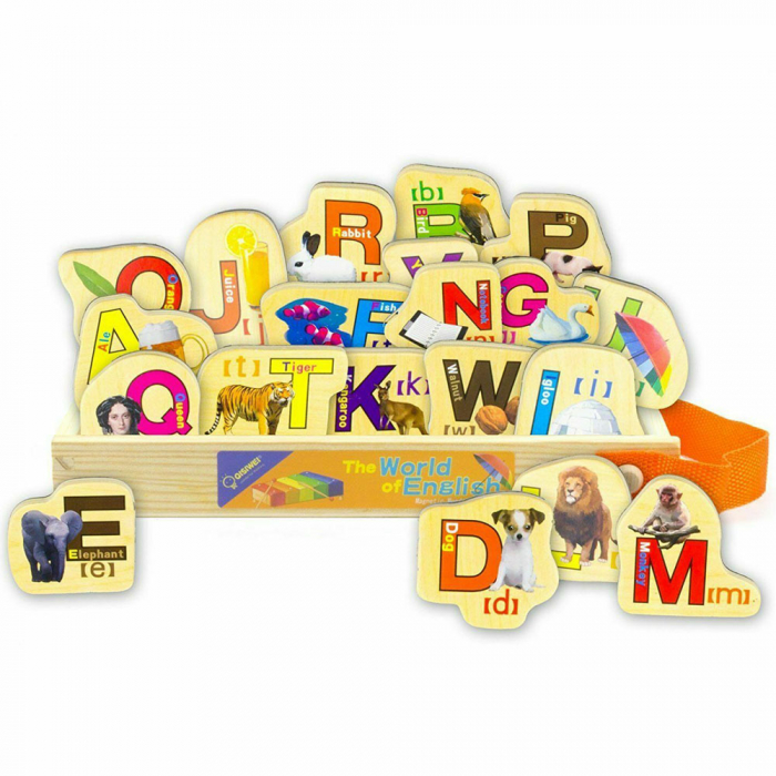Set 28 de piese din lemn ilustrate cu animale si litere, WD 9004-B [3]