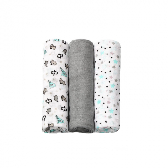 Set 3 paturici muselina din bambus si bumbac pentru bebelusi 70 x 70 cm BabyOno 397/02, Multicolor [2]