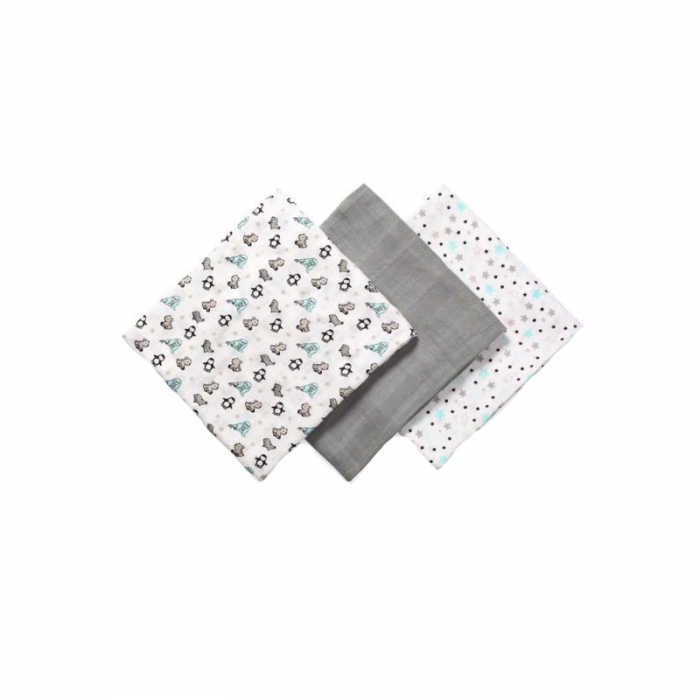 Set 3 paturici muselina din bambus si bumbac pentru bebelusi 70 x 70 cm BabyOno 397/02, Multicolor [3]