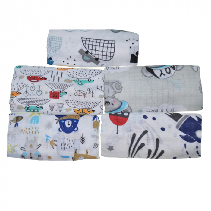 Set 5 paturici muselina din bambus si bumbac pentru bebelusi 70 x 70 cm Sensillo 304780, Multicolor [2]