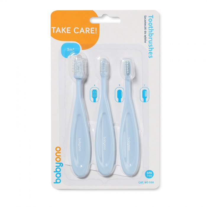 Set 3 periute pentru dinti si gingii 3 luni BabyOno 550/2, Albastru [2]