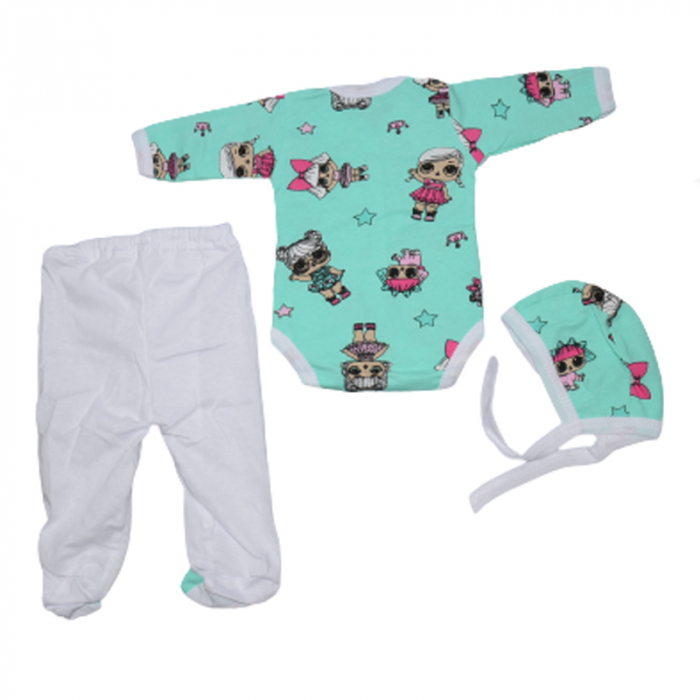 Set 3 piese body, pantaloni si caciula pentru fete Mini Junior SLPP-16, Turcoaz [2]