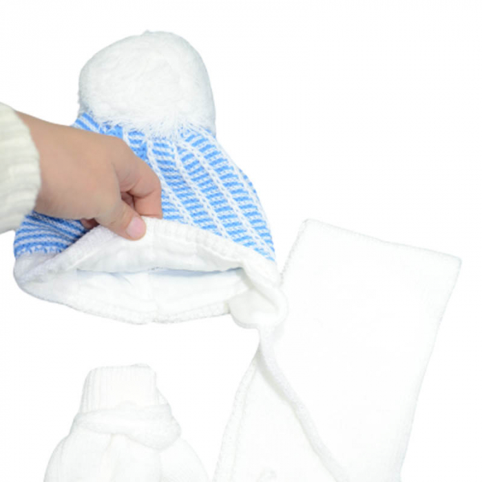 Set 3 piese caciula, fular si manusi pentru baieti Aliap 4512-K, Albastru [3]