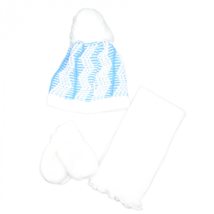 Set 3 piese caciula, fular si manusi pentru baieti Aliap 0024A, Albastru [2]