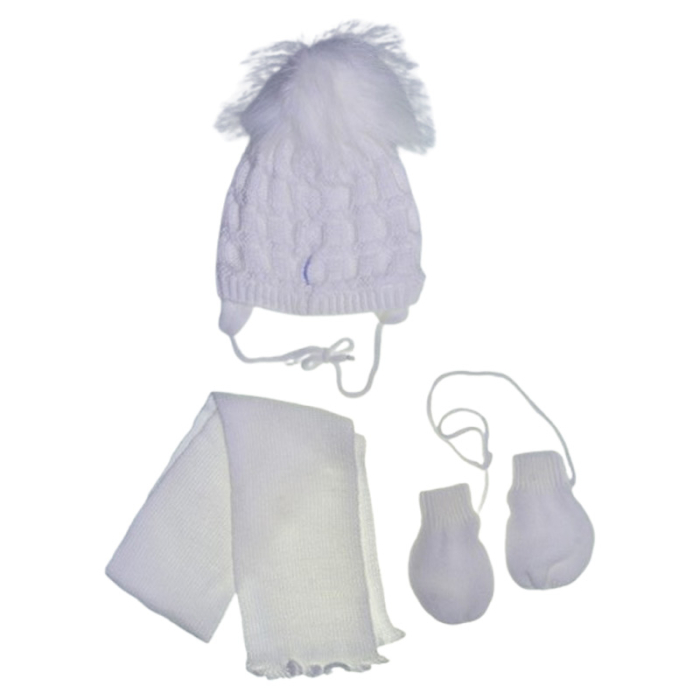 Set 3 piese caciula, fular si manusi pentru fete, Aliap 3110A-36, Alb [2]