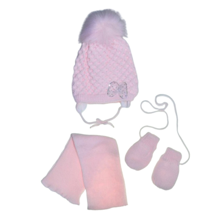 Set 3 piese caciula, fular si manusi pentru fete, Aliap 3110R-42-44, Roz [1]