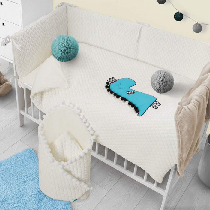 Set 3 piese lenjerie de pat pentru copii 100 x 135 cm Dino Belisima P01-981, Crem [4]