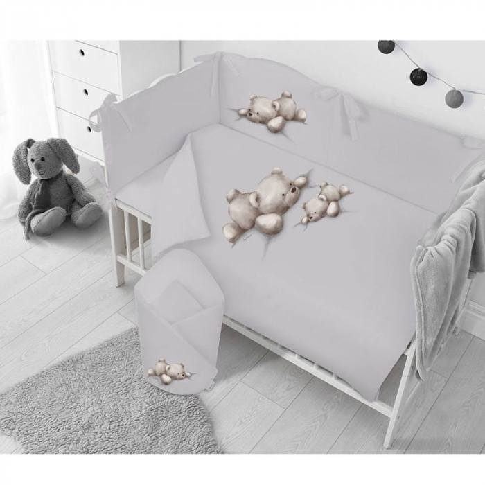 Set 3 piese lenjerie de pat pentru copii 90 x 120 cm Leniwe Belisima P02-0594, Gri [5]