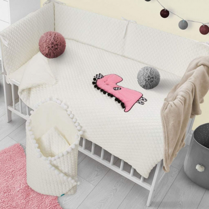Set 3 piese lenjerie de pat pentru copii 100 x 135 cm Dino Belisima P01-980, Crem [4]