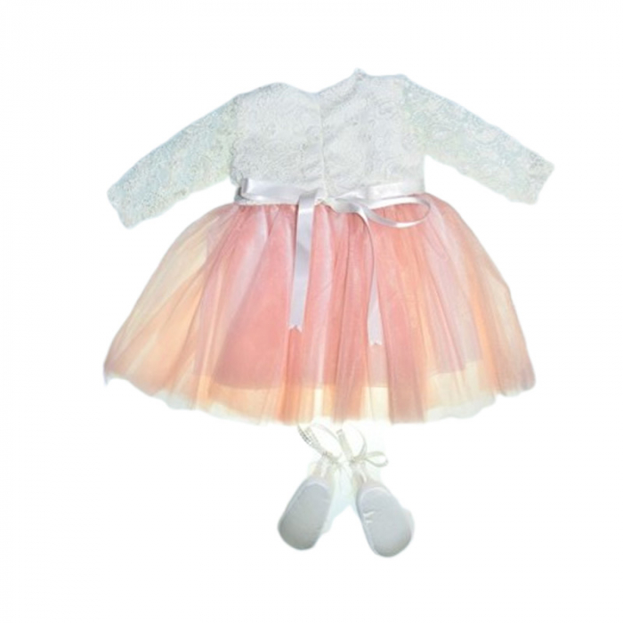 Set 3 piese rochie eleganta pentru botez, pentru fete, Mini Junior 3669-56-62, Roz [2]