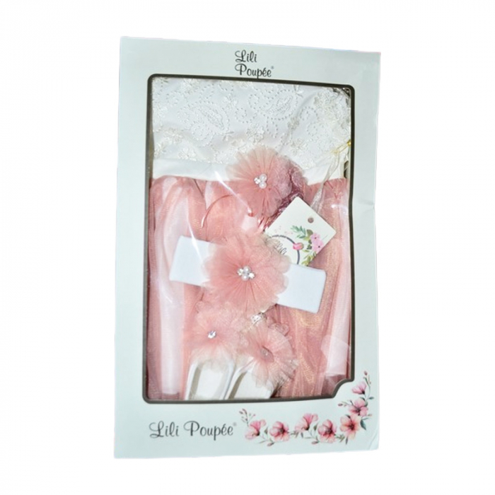 Set 3 piese rochie eleganta pentru botez, pentru fete, Mini Junior 3669-56-62, Roz [9]
