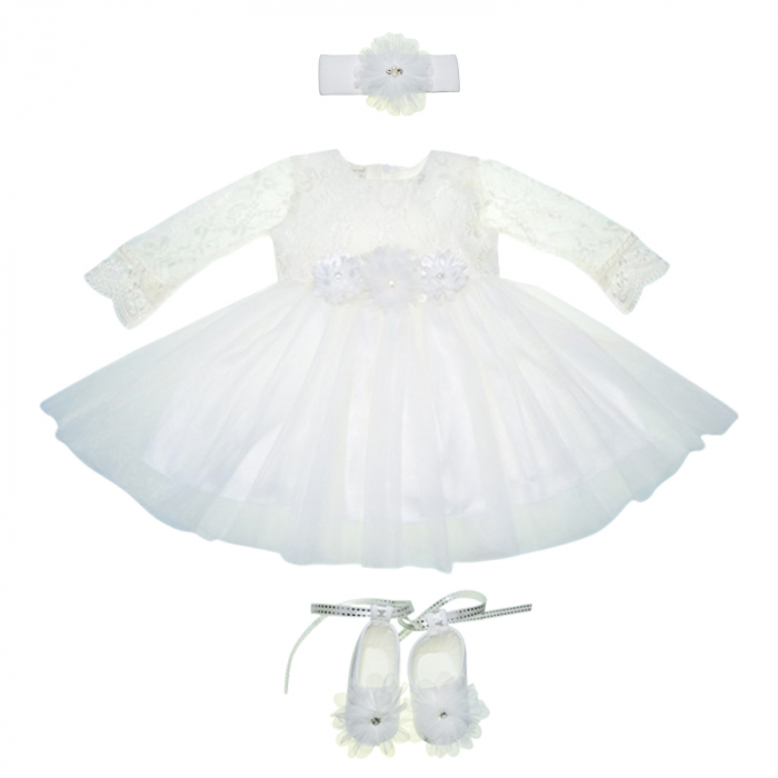 Set 3 piese rochita, bentita si botosei pentru fete Mini Junior SET-3653, Alb [1]