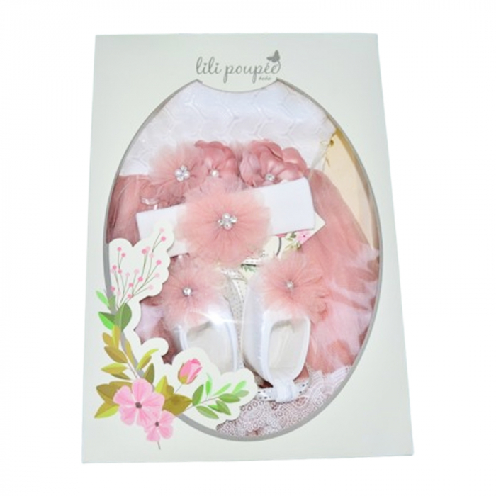 Set 3 piese rochita, bentita si botosei pentru fete Mini Junior SET-1234, Coral [2]