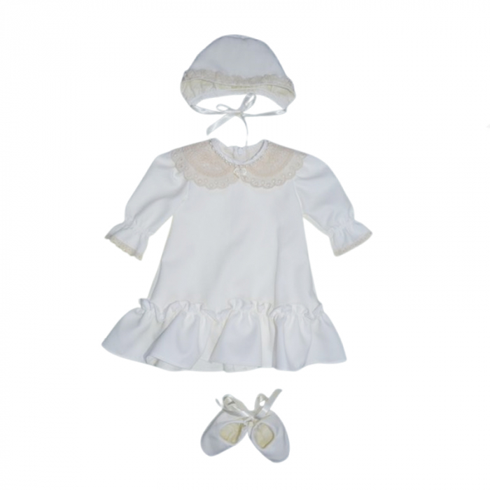 Set 3 piese rochita, caciula si botosei pentru fete Mini Junior RCH-MJBEP, Alb [1]