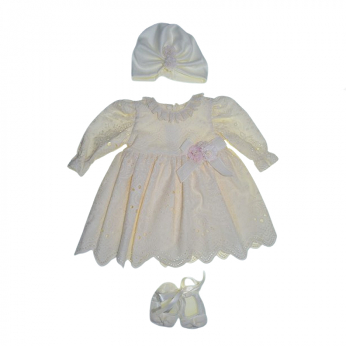 Set 3 piese rochita, turban si botosei pentru fete Mini Junior RCH-MJBBC, Crem [1]