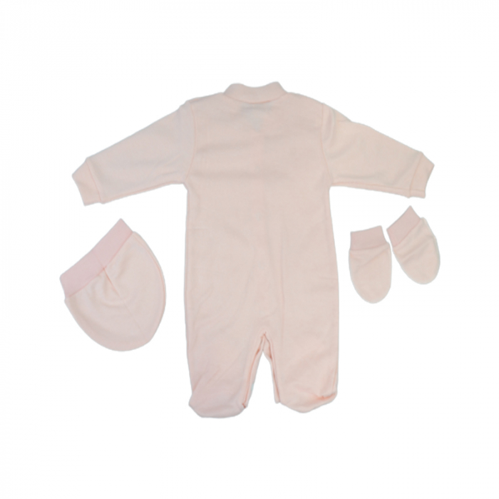 Set 3 piese salopeta cu maneca lunga, caciula si manusi pentru baieti Minipety 0068-13, Corai [2]