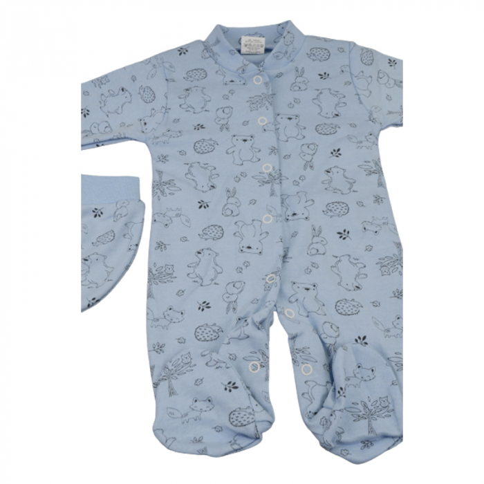 Set 3 piese salopeta cu maneca lunga, caciula si manusi pentru baieti Minipety 0068-18, Albastru [3]