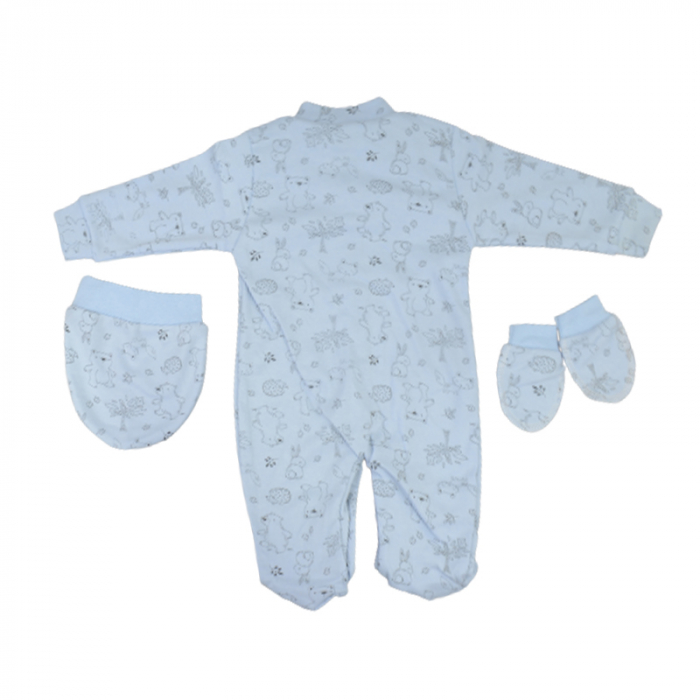 Set 3 piese salopeta cu maneca lunga, caciula si manusi pentru baieti Minipety 0068-18, Albastru [2]