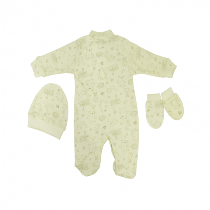 Set 3 piese salopeta cu maneca lunga, caciula si manusi pentru copii Minipety 0068-19, Crem [2]
