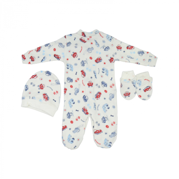 Set 3 piese salopeta cu maneca lunga, caciula si manusi pentru baieti Minipety 0068-7, Alb [2]