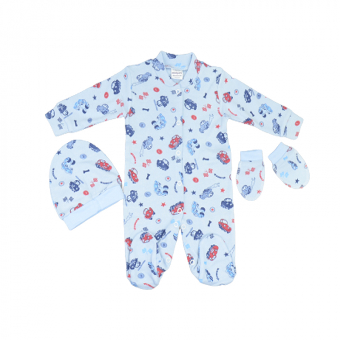 Set 3 piese salopeta cu maneca lunga, caciula si manusi pentru baieti Minipety 0068-8, Albastru [1]