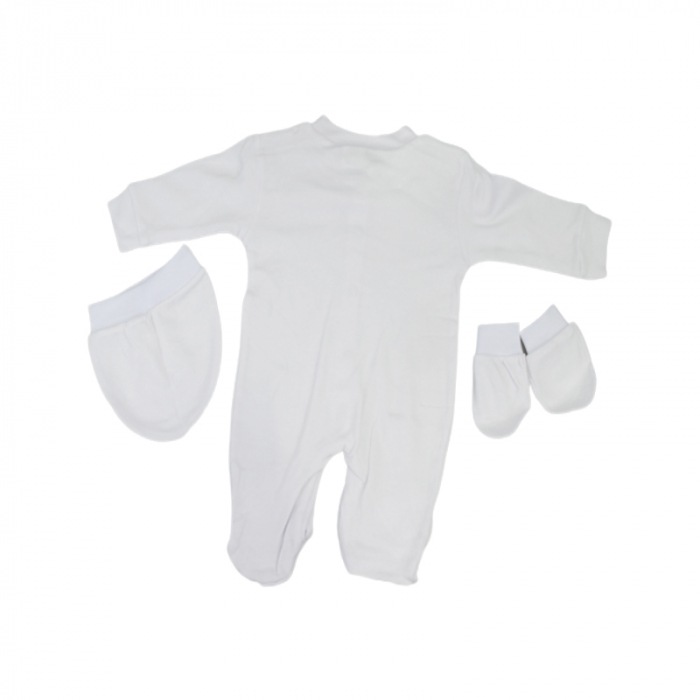 Set 3 piese salopeta cu maneca lunga, caciula si manusi pentru copii Minipety 0068-9, Alb [2]