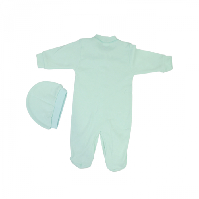 Set 2 piese salopeta cu maneca lunga, caciula pentru baieti Minipety 0068-11, Turcoaz [2]