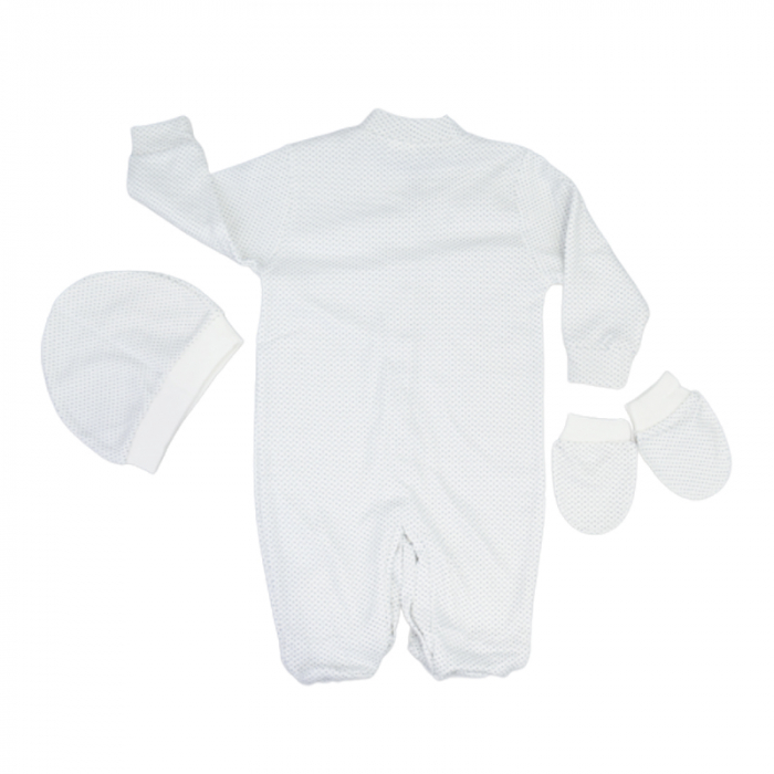 Set 3 piese salopeta cu maneca lunga, caciula si manusi pentru copii Minipety 0068-4, Alb [2]