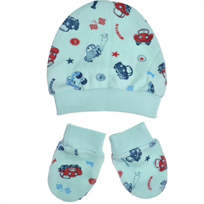 Set 3 piese salopeta cu maneca lunga, caciula si manusi pentru baieti Minipety MP236, Turcoaz [3]