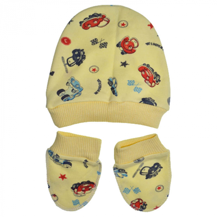 Set 3 piese salopeta cu maneca lunga, caciula si manusi pentru baieti Minipety MP237, Galben [3]