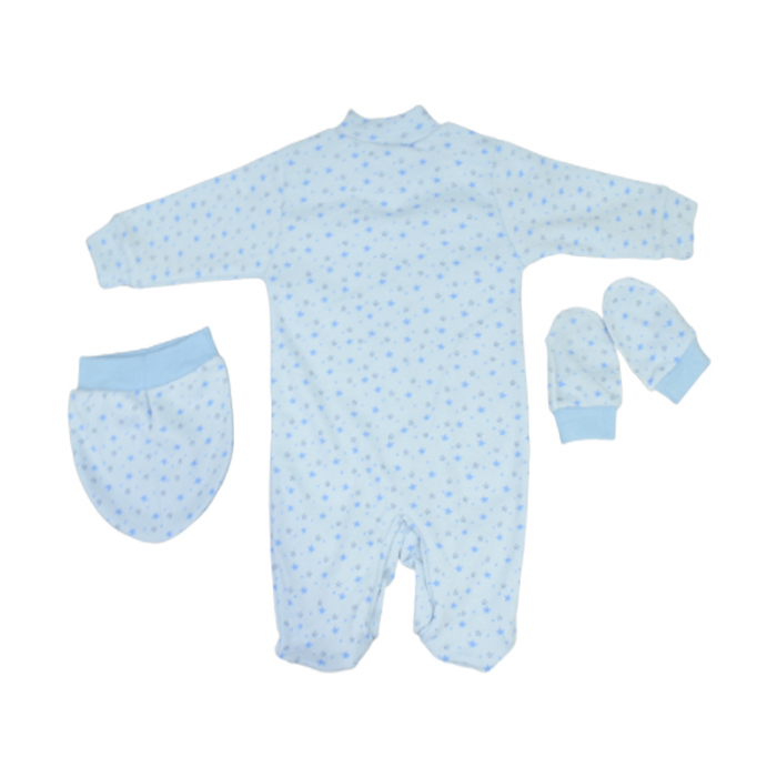 Set 3 piese salopeta cu maneca lunga, caciula si manusi pentru baieti Minipety 0068-6, Albastru [2]