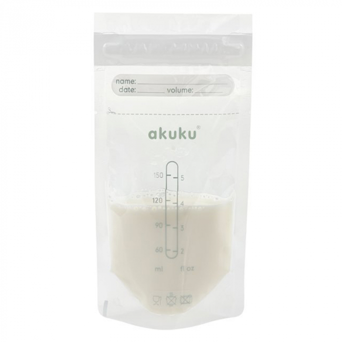 Set 30 pungi sterile pentru stocarea laptelui matern 150 ml Akuku A0011, Alb [3]