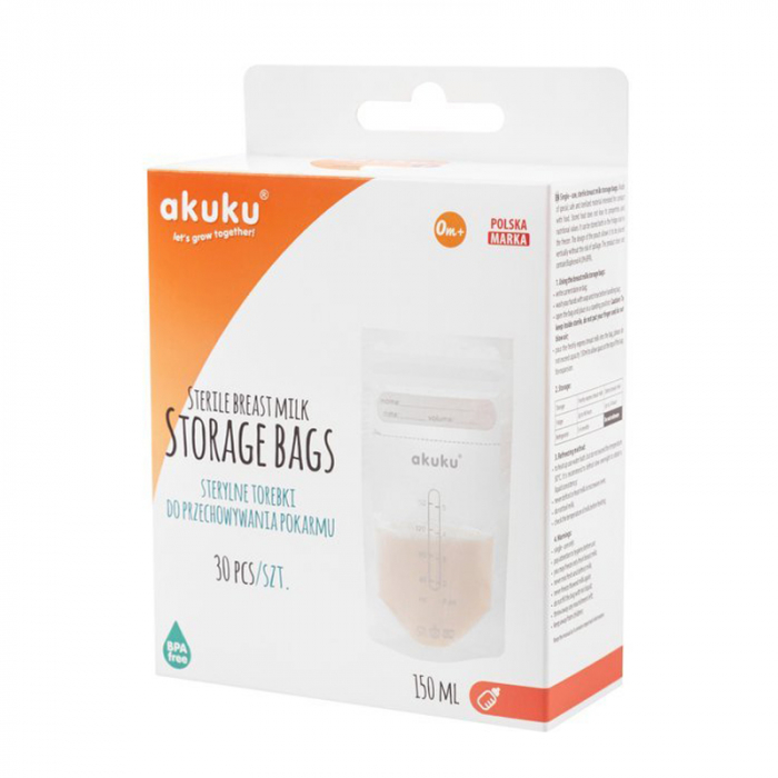 Set 30 pungi sterile pentru stocarea laptelui matern 150 ml Akuku A0011, Alb [7]