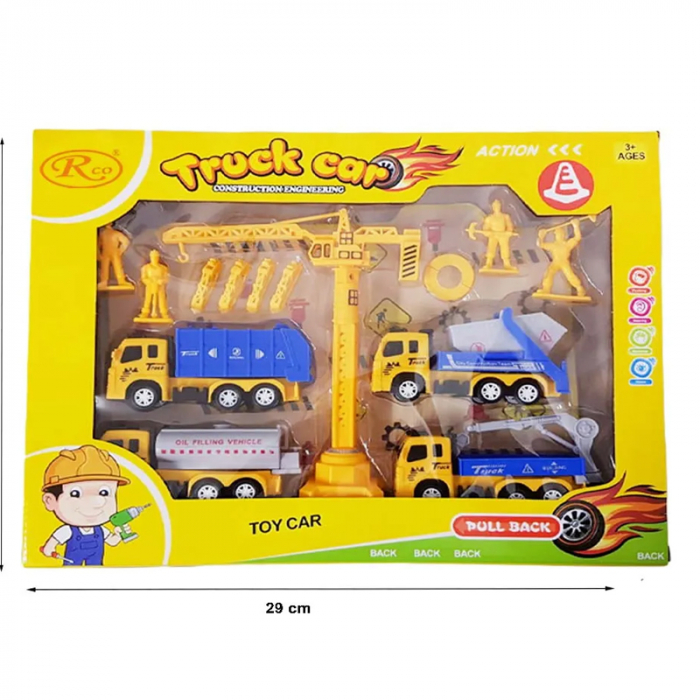 Set 14 piese macara cu vehicule de constructii si accesorii RCO 110028, Galben [3]