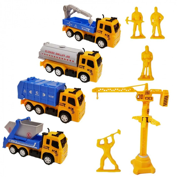 Set 14 piese macara cu vehicule de constructii si accesorii RCO 110028, Galben [2]